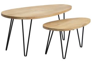 Tables basses gigognes bois manguier massif et métal noir (lot de 2) VIBES