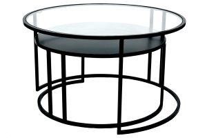 Tables basses gigognes rondes design verre trempé et métal noir TAHL (lot de 2)
