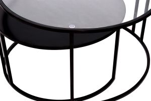 Tables basses gigognes rondes design verre trempé et métal noir TAHL (lot de 2)