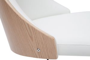 Chaise de bureau à roulettes design blanc, bois clair et acier chromé QUINO