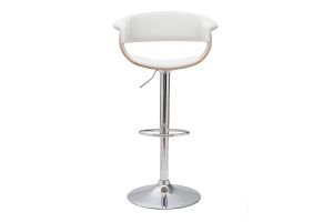 Tabouret de bar design réglable blanc et bois clair OKTAV