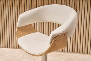 Tabouret de bar design réglable blanc et bois clair OKTAV