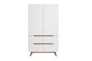 Armoire scandinave avec penderie et tiroirs finition blanc mat et bois chêne clair L100 cm KELMA