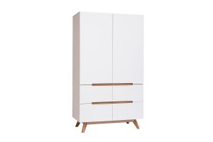 Armoire scandinave avec penderie et tiroirs finition blanc mat et bois chêne clair L100 cm KELMA