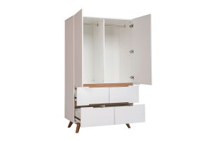 Armoire scandinave avec penderie et tiroirs finition blanc mat et bois chêne clair L100 cm KELMA
