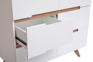 Armoire scandinave avec penderie et tiroirs finition blanc mat et bois chêne clair L100 cm KELMA
