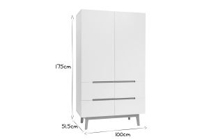 Armoire scandinave avec penderie et tiroirs finition blanc mat et bois chêne clair L100 cm KELMA