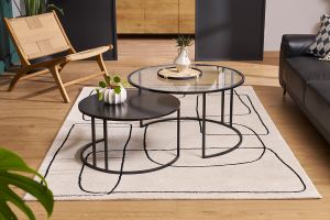 Tables basses gigognes rondes design verre trempé et métal noir TAHL (lot de 2)