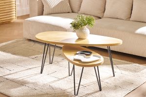 Tables basses gigognes bois manguier massif et métal noir (lot de 2) VIBES