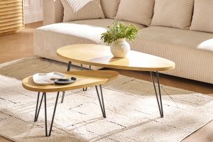 Tables basses gigognes bois manguier massif et métal noir (lot de 2) VIBES