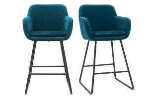 Tabourets de bar en velours bleu pétrole H65 cm (lot de 2) AMIKA