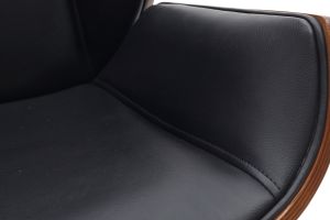 Fauteuil de bureau de direction design noir, bois foncé noyer et acier chromé CURVED