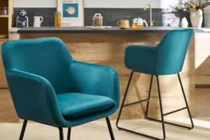 Tabourets de bar en velours bleu pétrole H65 cm (lot de 2) AMIKA