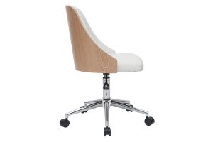 Chaise de bureau à roulettes design blanc, bois clair et acier chromé QUINO