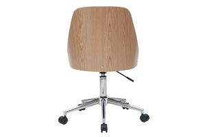 Chaise de bureau à roulettes design blanc, bois clair et acier chromé QUINO
