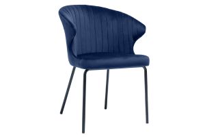 Chaise design en tissu velours bleu foncé et métal noir REQUIEM