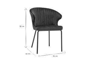 Chaise design en tissu velours bleu foncé et métal noir REQUIEM