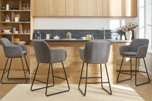 Barhocker aus grauem Stoff mit Samteffekt H65 cm (2er-Satz) AMIKA