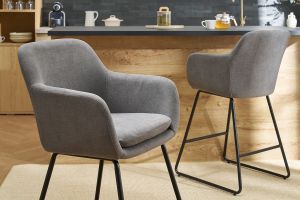 Barhocker aus grauem Stoff mit Samteffekt H65 cm (2er-Satz) AMIKA