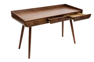 Bureau avec rangements 3 tiroirs vintage bois foncé noyer L132 cm HALLEN