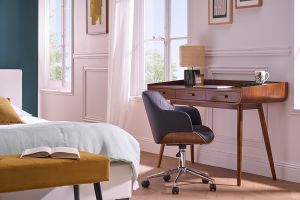 Bureau avec rangements 3 tiroirs vintage bois foncé noyer L132 cm HALLEN