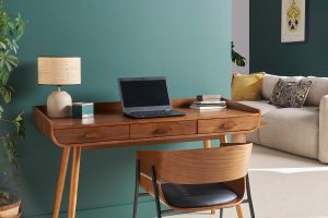 Bureau avec rangements 3 tiroirs vintage bois foncé noyer L132 cm HALLEN
