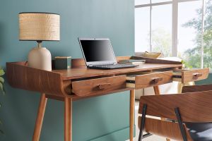 Bureau avec rangements 3 tiroirs vintage bois foncé noyer L132 cm HALLEN