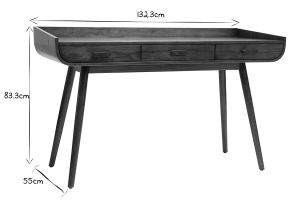 Bureau avec rangements 3 tiroirs vintage bois foncé noyer L132 cm HALLEN