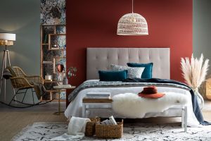 Tête de lit capitonnée en tissu velours taupe L160 cm HALCIONA