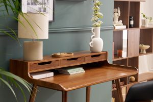 Bureau avec rangements vintage bois foncé noyer L110 cm OPUS