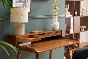 Bureau avec rangements vintage bois foncé noyer L110 cm OPUS