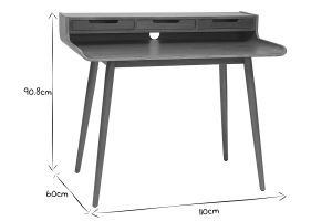 Bureau avec rangements vintage bois foncé noyer L110 cm OPUS
