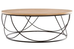 Table basse ronde bois clair chêne et métal noir D80 cm LACE