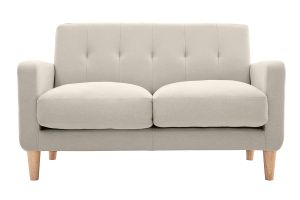 Canapé scandinave 2 places en tissu beige et bois clair LUNA