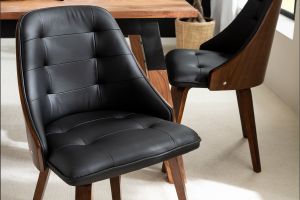 Chaise design noir et bois foncé noyer FLUFFY
