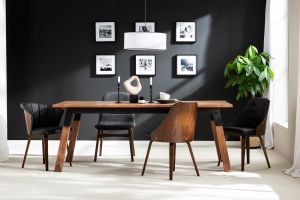 Chaise design noir et bois foncé noyer FLUFFY
