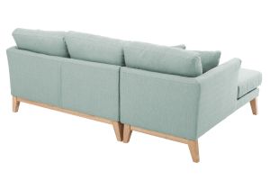 Canapé d'angle gauche déhoussable scandinave en tissu vert lagon et bois clair 3-4 places OSLO
