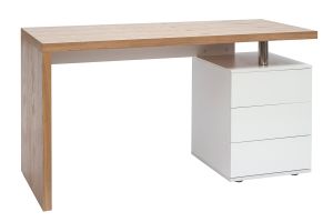 Bureau avec rangements 3 tiroirs design bois clair chêne et blanc L140 cm CALIX