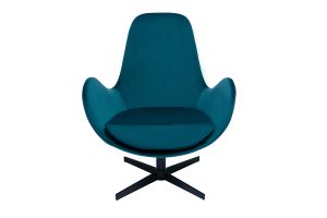 Fauteuil pivotant design en tissu velours bleu canard et métal noir ANDY