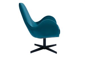 Fauteuil pivotant design en tissu velours bleu canard et métal noir ANDY