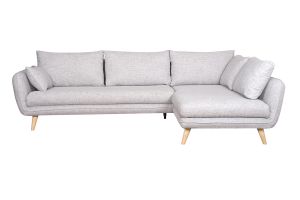 Canapé d'angle droit scandinave 5 places en tissu gris clair chiné et bois clair CREEP