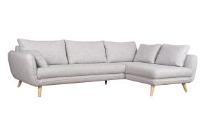 Canapé d'angle droit scandinave 5 places en tissu gris clair chiné et bois clair CREEP