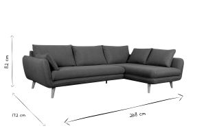 Canapé d'angle droit scandinave 5 places en tissu gris clair chiné et bois clair CREEP