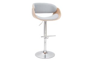 Tabouret de bar design réglable en tissu gris clair et bois clair BENT