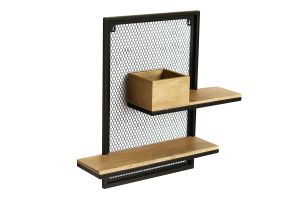 Etagère murale double en bois manguier massif et métal noir L40 cm RACK