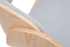 Tabouret de bar design réglable en tissu gris clair et bois clair BENT