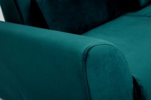 Canapé scandinave 2 places en tissu velours bleu pétrole et bois clair EKTOR