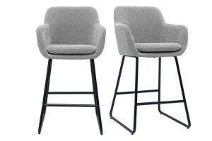 Tabourets de bar en tissu effet velours gris H65 cm (lot de 2) AMIKA
