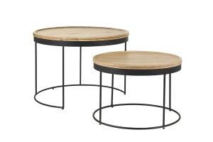 Tables basses gigognes rondes bois manguier massif et métal noir (lot de 2) LEDGE