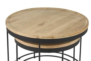 Tables basses gigognes rondes bois manguier massif et métal noir (lot de 2) LEDGE